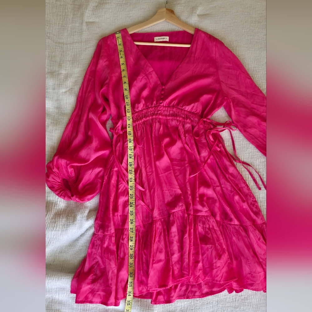 Hot Pink Mini Dress Flowy Puff Long Slevee Coquette Romantic Barbiecore Summer - Picture 7 of 7